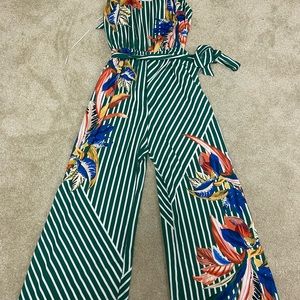 Fashion Nova Green Striped Jumpsuit
